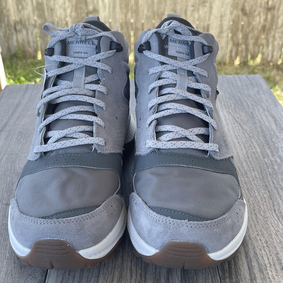 Merrell Tempo Sol Mid WP Boots Men 10.5 Gray Waterproof Hiking Trail J038733 NEW - Picture 2 of 14